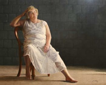 Title: Fat Tart in White, Artist: Dawn Stubbs, Subject: Self Portrait