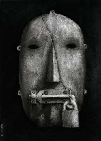 Title: The mask of infamy, Artist: Robert J Williams, Subject: Self Portrait