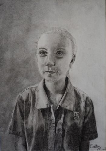 Artist: Caitlin Cawdry Skead, Subject: Self portrait, Title: Self portrait in school uniform, Year 9