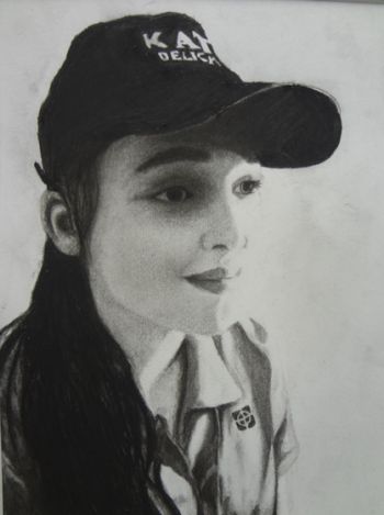 Artist: Sophia Johnson, Year: 9, Title: Self Portrait with Hat, Subject: Self Portrait