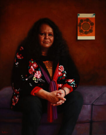 Vicki Sullivan, Fiona with walkabout wickets, 2024. Oil on linen, 79 x 63 cm